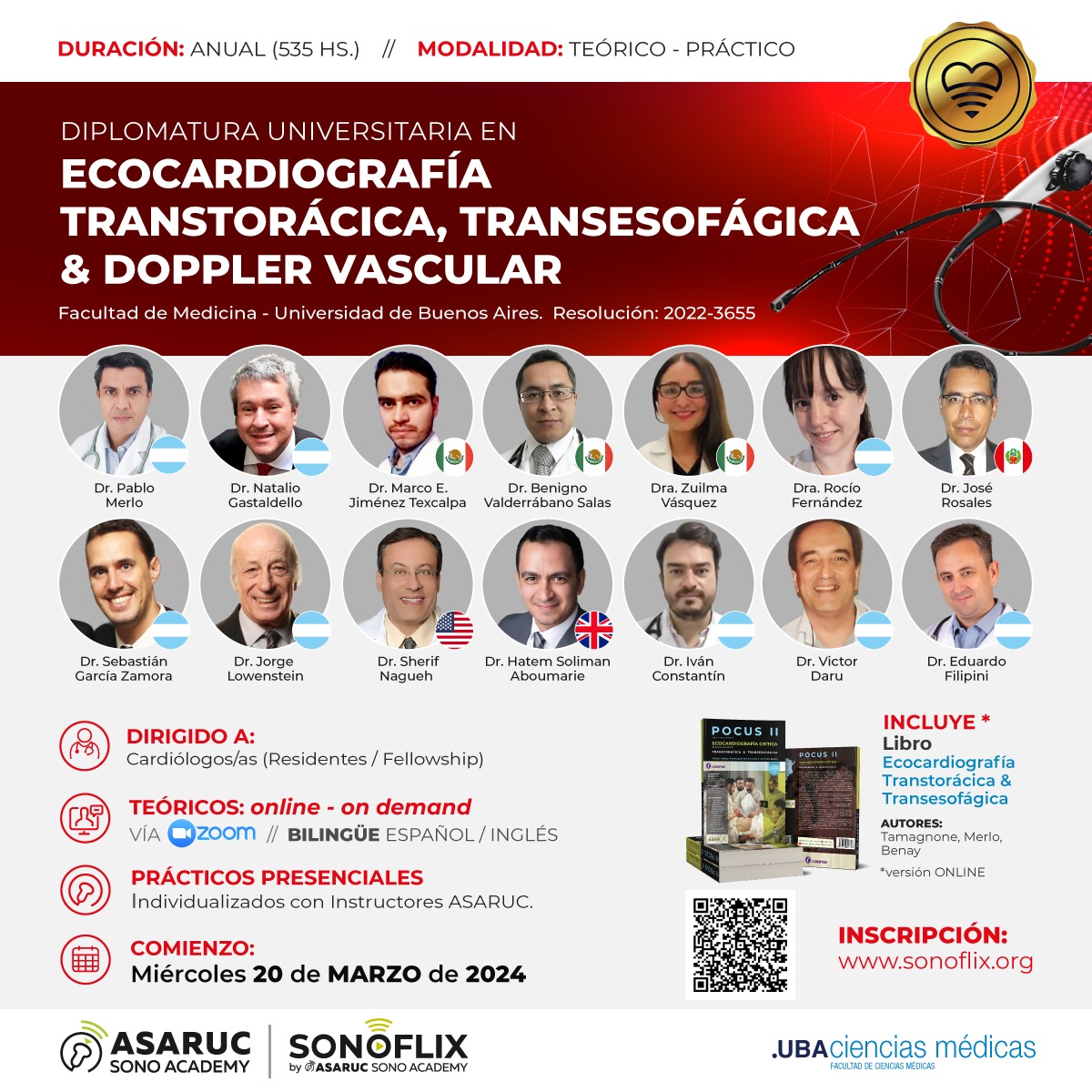 Ecocardiografía, Transtorácica, Transesofágica & Dopple Vascular 2024
